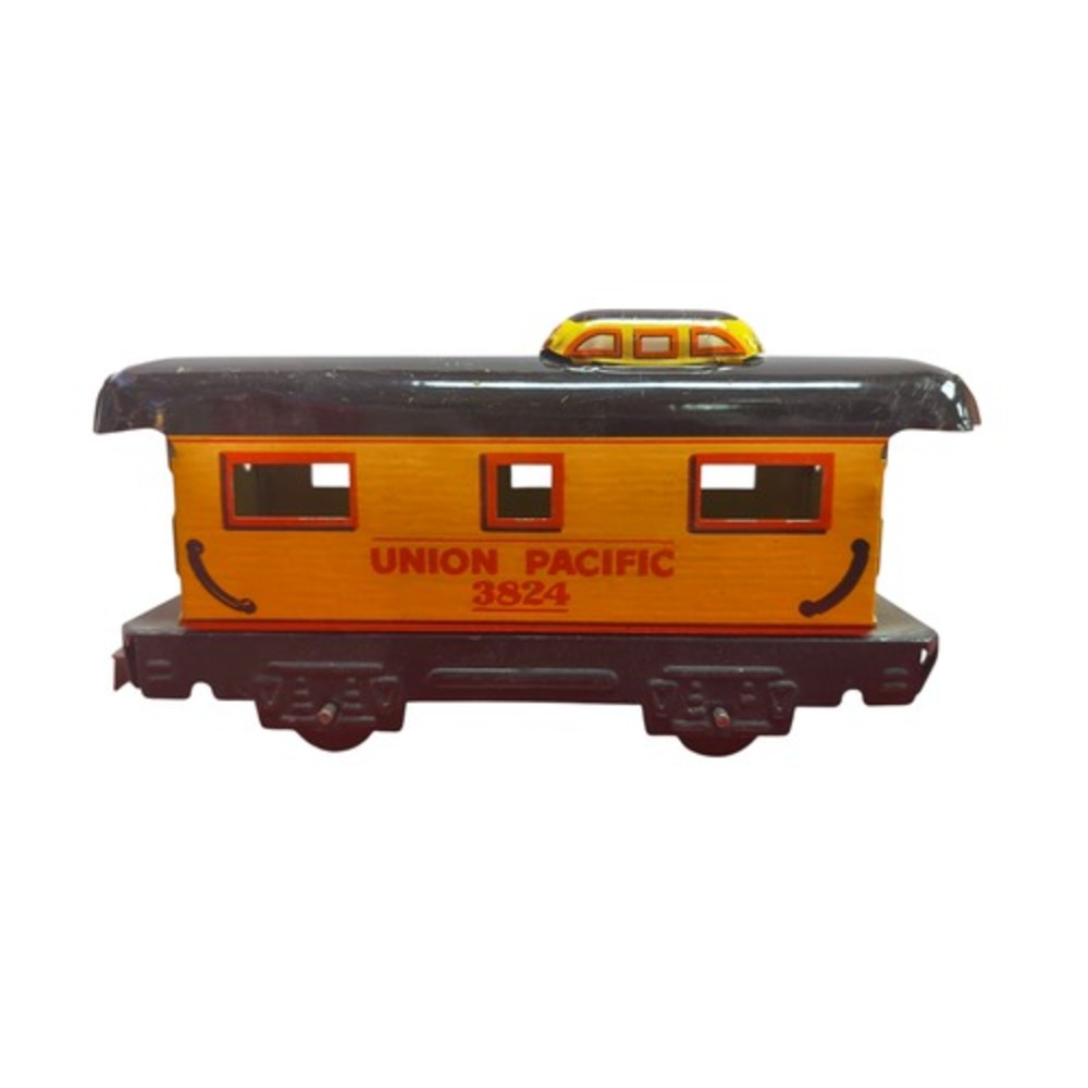 Marx Union Pacific 3824 Yellow Train Caboose Tin O Scale 4 Wheel Tab & Slot